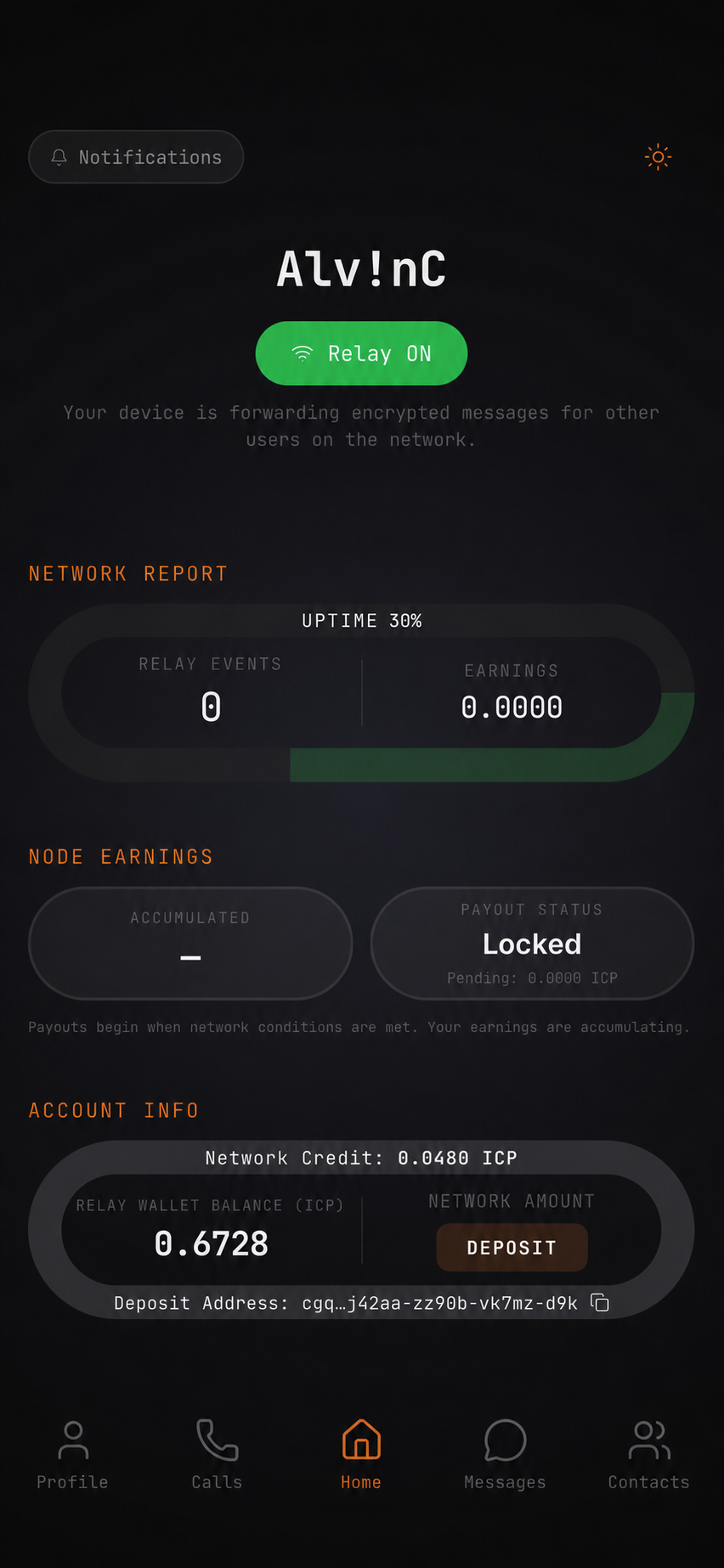 Relay home screen dark mode